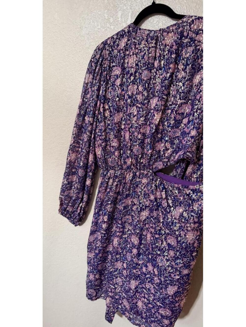 New Maje Metallic Printed Viscose Dress In Purple Size 42/ XL $535 - Picture 10 of 13